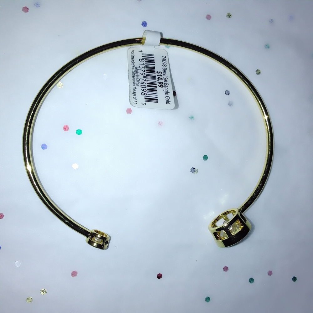 2 Pcs Amanda Blu Bezel Gold Bangles - Picture 9 of 9